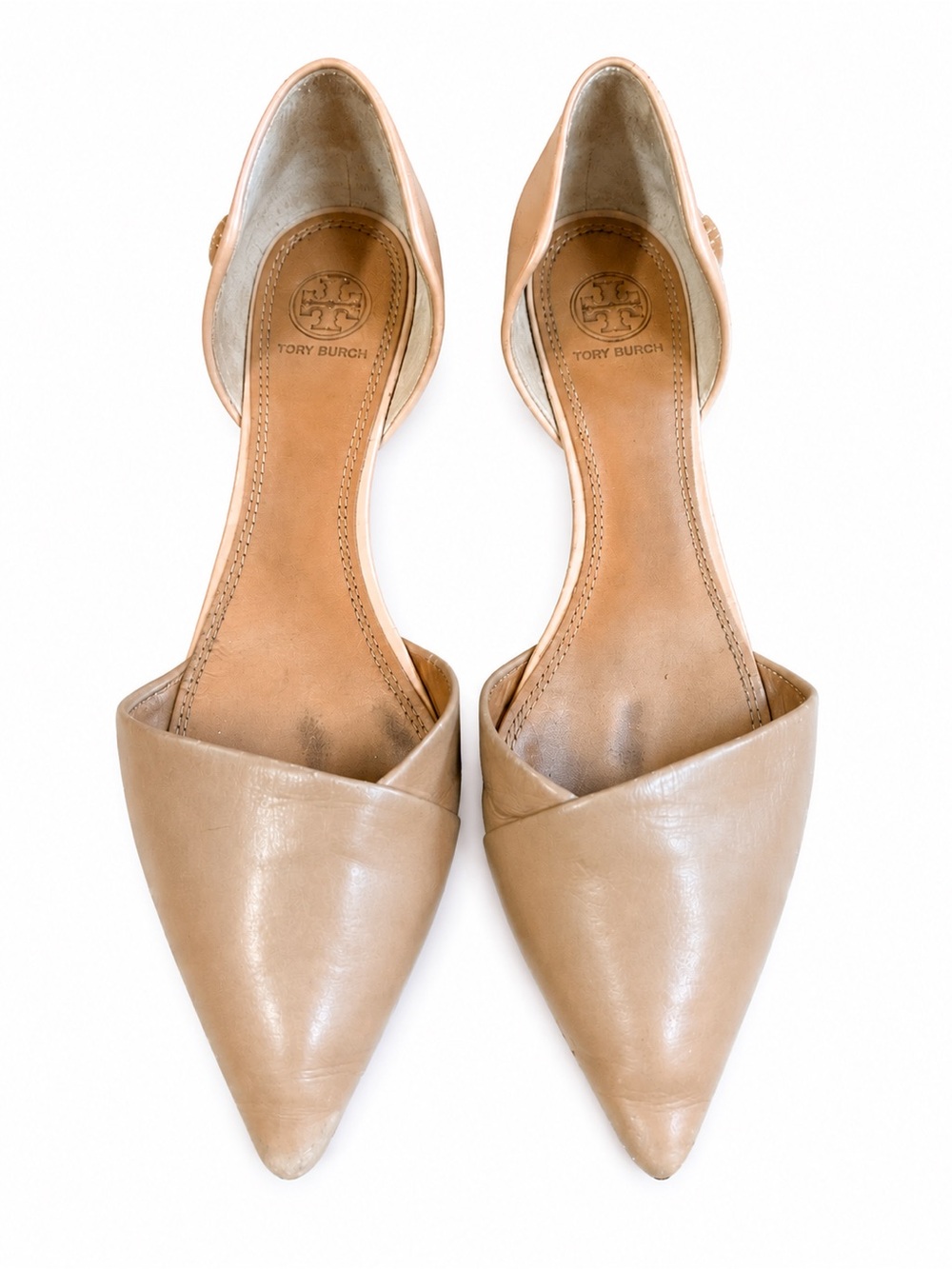Tory Burch Viv D’Orsay Flats Women’s Size 8 Nude Leather Pointed Toe Logo Shoes